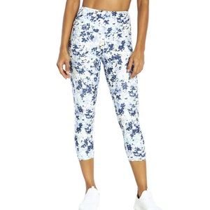 Balance Collection Women’s Blue Floral Yoga Control Cropped Leggings Size Large